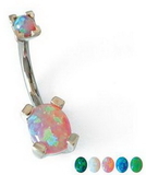 Painful Pleasures Custom-377-TreJolieNavOval-le 16g-14g-12g Oval Opal Navel Belly Button Ring (CUSTOM MADE)