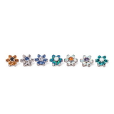 Painful Pleasures derm320-anod 14g-12g Internally Threaded Titanium Jewel Flower Top with Crystal Petals - Choose Center Jewel Color - Price Per 1