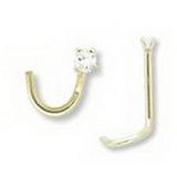 Painful Pleasures GNS010 20g - 1.5mm Real Diamond Jewel 14kt Yellow Gold Nose Screw - Right Bend