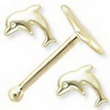 Painful Pleasures GNS015 14kt Yellow Gold Dolphin Nose Bone 20g