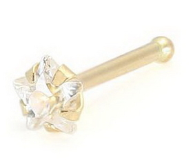 Painful Pleasures GNS046 14kt Yellow Gold PRONG STAR Nose Bone 20g Nostril Jewelry