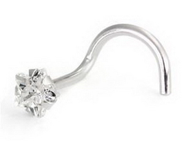 Painful Pleasures GNS049 14kt White Gold PRONG STAR Nose Screw 20g Nostril Body Jewelry