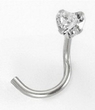 Painful Pleasures GNS053 14kt White Gold PRONG HEART Nose Screw 20g Nostril Body Jewelry