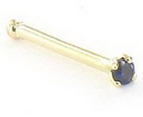 Painful Pleasures GNS062-bone-20g 20g 14kt Yellow Gold 1.5mm CZ-Sapphire Jewel Nose Bone