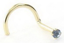 Painful Pleasures GNS063-screw-20g 20g 14kt Yellow Gold 1.5mm CZ-Sapphire Jewel Nose SCREW