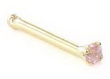 Painful Pleasures GNS070-bone-20g 20g 14kt Yellow Gold 1.5mm CZ-Pink Jewel Nose Bone Body Jewelry