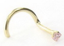 Painful Pleasures GNS071-screw-20g 20g 14kt Yellow Gold 1.5mm CZ-Pink Jewel Nose SCREW