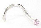 Painful Pleasures GNS073-screw-20g 20g 14kt White Gold 1.5mm CZ-Pink Jewel Nose SCREW