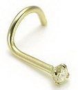 Painful Pleasures GNS076-screw-20g 20g - 2mm Real Diamond Jewel 14kt Yellow Gold Nose Screw