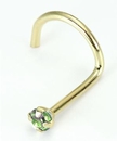 Painful Pleasures GNS091-screw-20g-2mm 20g 14kt Yellow Gold 2mm Light Green Nose Screw