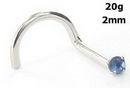 Painful Pleasures GNS101-screw-20g-2mm 20g 14kt White Gold 2.0mm Sapphire Jewel Nose Screw