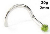 Painful Pleasures GNS103-screw-20g-2mm 20g 14kt White Gold 2.0mm Peridot Jewel Nose Screw