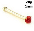 Painful Pleasures GNS107-bone-20g-2mm 20g 14kt Yellow Gold 2.0mm Lt. Siam Jewel Nose Bone