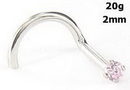 Painful Pleasures GNS109-screw-20g-2mm 20g 14kt White Gold 2.0mm Pink Jewel Nose Screw