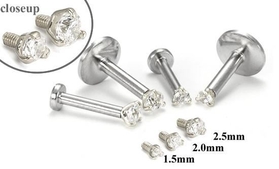 Painful Pleasures GNS130-white-cz 18g-16g Internally Threaded Replacement WHITE GOLD PRONG CZ - Price Per 1