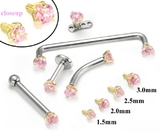 Painful Pleasures GNS134-yellow-pink 14kt Yellow Gold Internally 1.2mm Threaded PINK Prong Set Stones - 4 Sizes - Price Per 1