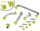 Painful Pleasures GNS136-yellow-peridot 14kt Yellow Gold Internally 1.2mm Threaded Lt. Green Prong Set Stones - 4 Sizes - Price Per 1