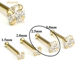 Painful Pleasures GNS148 14kt Yellow Gold 2.5mm (SI) DIAMOND Jewel Nose Bone 20g