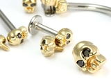 Painful Pleasures GNS158-8mm-gold-skull 14kt Yellow Gold Internally 1.2mm(14g) Threaded 8mm SKULL with BLACK Gem Eyes - Price Per 1