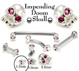 Painful Pleasures GNS160 .925 Sterling Silver Internally 1.2mm(14g) Threaded 3.5mm SKULL with RED Gem Eyes - Price Per 1