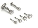 Painful Pleasures GNS165 18g, 16g, or 14g Steel Push Pop Threadless 14kt White Gold Prong-Set Crystal Jewel - Price Per 1