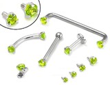 Painful Pleasures GNS171 14kt WHITE Gold Internally 1.2mm Threaded LT. Green Prong Set Stones - 4 Sizes - Price Per 1