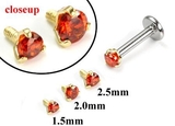 Painful Pleasures GNS173 18g-16g Internally Threaded Replacement YELLOW GOLD PRONG Lt. Red - Price Per 1