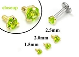 Painful Pleasures GNS177 18g-16g Internally Threaded Replacement YELLOW GOLD PRONG Lt. Green - Price Per 1