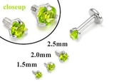 Painful Pleasures GNS183 18g-16g Internally Threaded Replacement WHITE GOLD PRONG Lt. Green - Price Per 1