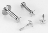 Painful Pleasures GNS187 18g, 16g, or 14g Steel Push Pop Threadless 14kt White Gold Prong 3D Star - Price Per 1