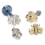 Painful Pleasures GNS226 18g-16g Internally Threaded 14kt Yellow Gold Bumble Bee Top - Price Per 1