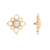 Painful Pleasures GNS255 14g-12g Internally Threaded Yellow Gold Cruciform Flower Top - White Opal Center - Price Per 1