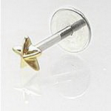 Painful Pleasures MAKE-JL106-18G-8MM-GNS021B 18g Internally Threaded Labret with 14kt Yellow Gold Nautical Star