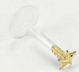 Painful Pleasures MAKE-JL139-8MM-GNS220 16g 5/16" Bioplastic Labret with 14kt Yellow Gold 3D Star