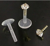 Painful Pleasures MAKE-JL139-8MM-GNS221-2MM 16g 5/16" Bioplastic Labret with 14kt Yellow Gold Prong Set Gem