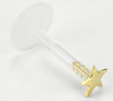 Painful Pleasures MAKE-JL139-8MM-GNS222 16g 5/16" Bioplastic Labret with 14kt Yellow Gold Flat Star