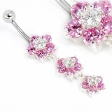 Painful Pleasures MN0003 14g 7/16" Triple Flower Pink Dangle Belly Button Ring