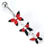 Painful Pleasures MN0009 14g 7/16" Red Hot Triple Butterfly Dangling Belly Ring