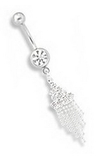 Painful Pleasures MN0871 14g 7/16" Crystal Jewel with Chandelier Dangle Belly Button Ring