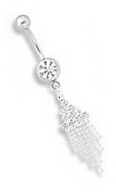 Painful Pleasures MN0871 14g 7/16&quot; Crystal Jewel with Chandelier Dangle Belly Button Ring