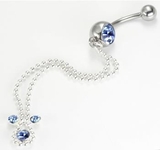 Painful Pleasures MN0872 14g 7/16" Long Double Chain Dangle with Jewels Belly Button Ring