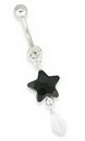 Painful Pleasures MN0895 14g 7/16" Crystal Jewel with Black Star Dangle Belly Button Ring