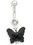 Painful Pleasures MN0902 14g 7/16&quot; Crystal Jewel with Dangle Black Butterfly Belly Ring