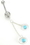 Painful Pleasures MN0968 14g 7/16&quot; Crystal Jewel with Aqua Ring Double Dangle Belly Butotn Ring