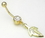 Painful Pleasures MN1042 14g 7/16&quot; Gold Tone Dangle Leaf Single Gem Belly Button Body Jewelry