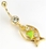 Painful Pleasures MN1218 14g 7/16&quot; Single Gem Navel GOLD TONE with Crystal Gem and Dangle Fish