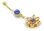 Painful Pleasures MN1221 14g 7/16'' Gold Tone Dark Blue Jewel Belly Button Ring with Flower Cluster Charm