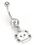 Painful Pleasures MN1395 14g 7/16&quot; Crystal Gem with WHITE/BLACK Cross Bones Belly Ring