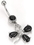 Painful Pleasures MN1403 14g 7/16&quot; Black Dangle with CZ Gems Ribbon Belly Ring