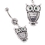 Painful Pleasures MN1642 14g 7/16&quot; Crystal Jeweled Belly Button Ring with Green Eyed Owl Charm